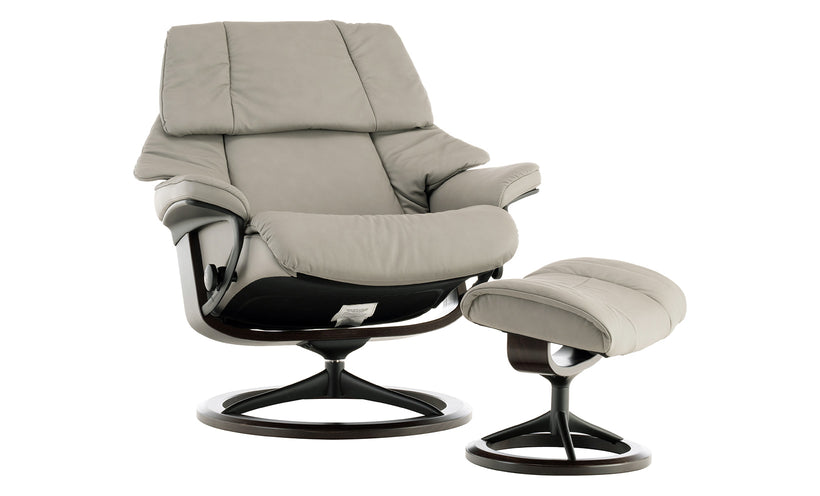 Stressless Silver Grey Reno Chair and Ottoman (Large)